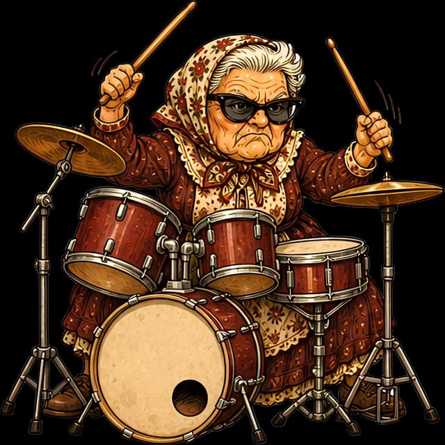 The same grandma playing the drums