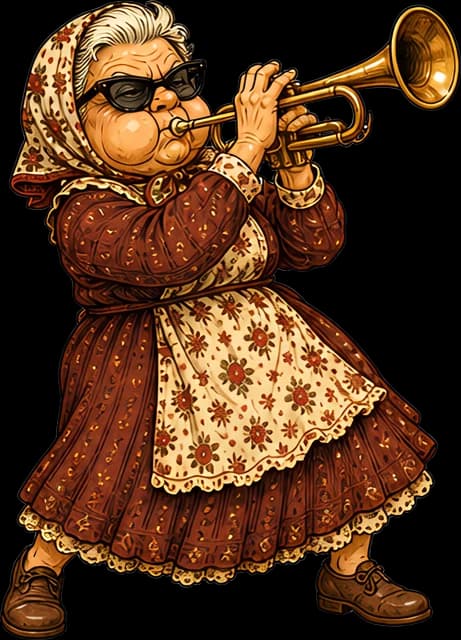 The same grandma playing the trumpet